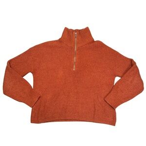 Old Navy Quarter Zip Sweater Womens S Burnt Orange Ribbed Go-Recycled Granola